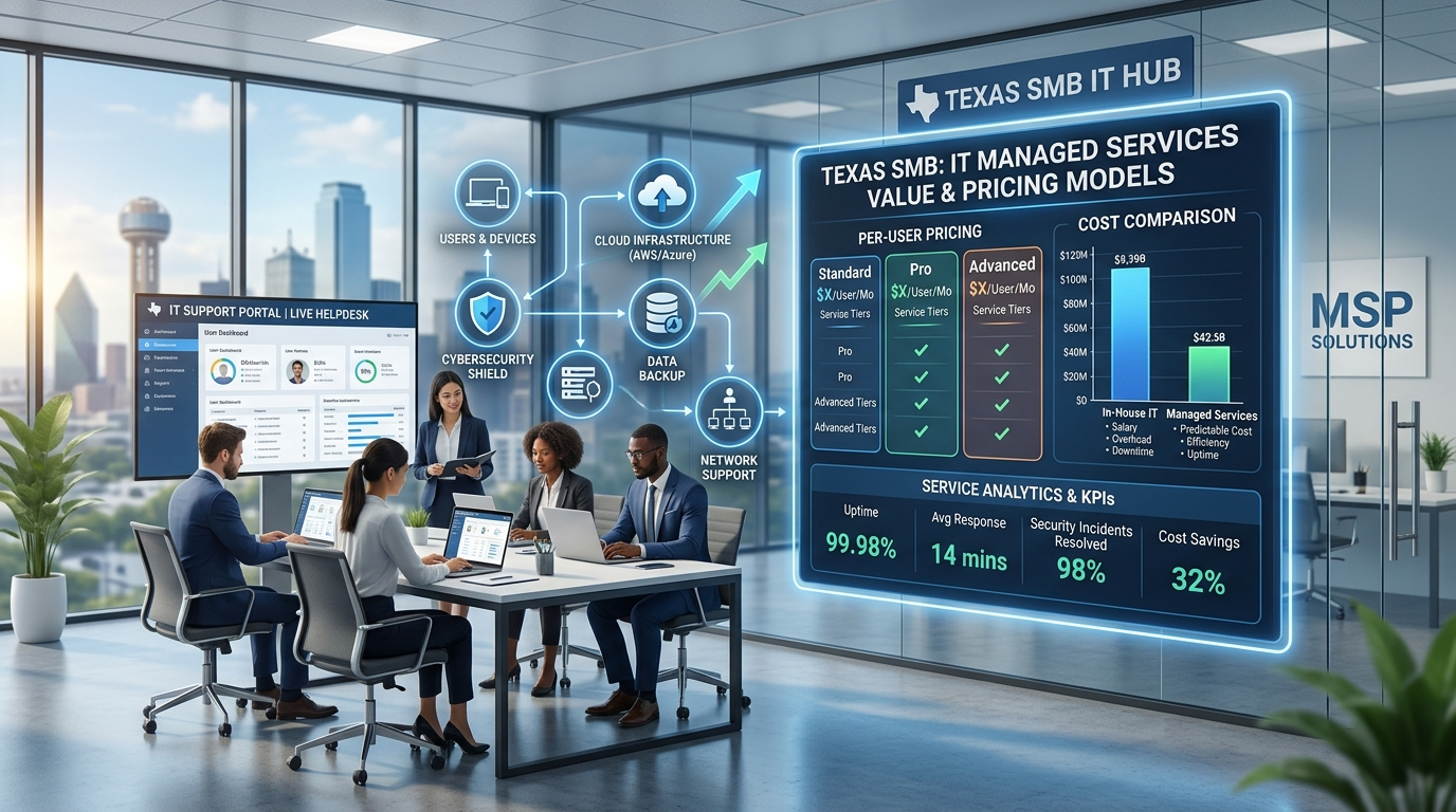 IT support pricing models for Texas SMBs: per-user pricing and cost comparison chart.