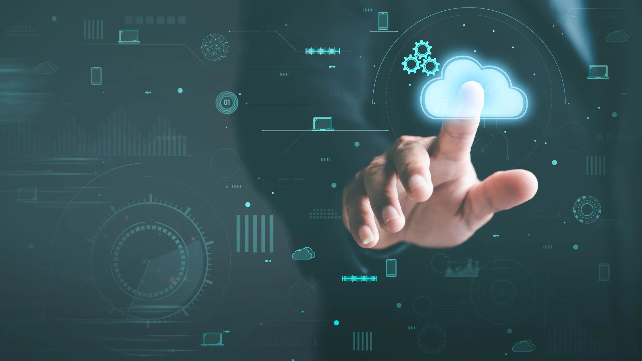 Businessman using cloud networking technology