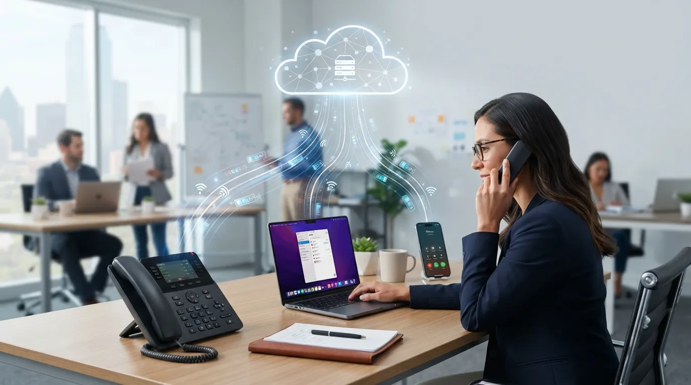 What is VoIP: business phone system connecting desk phone, computer, and mobile devices through the internet