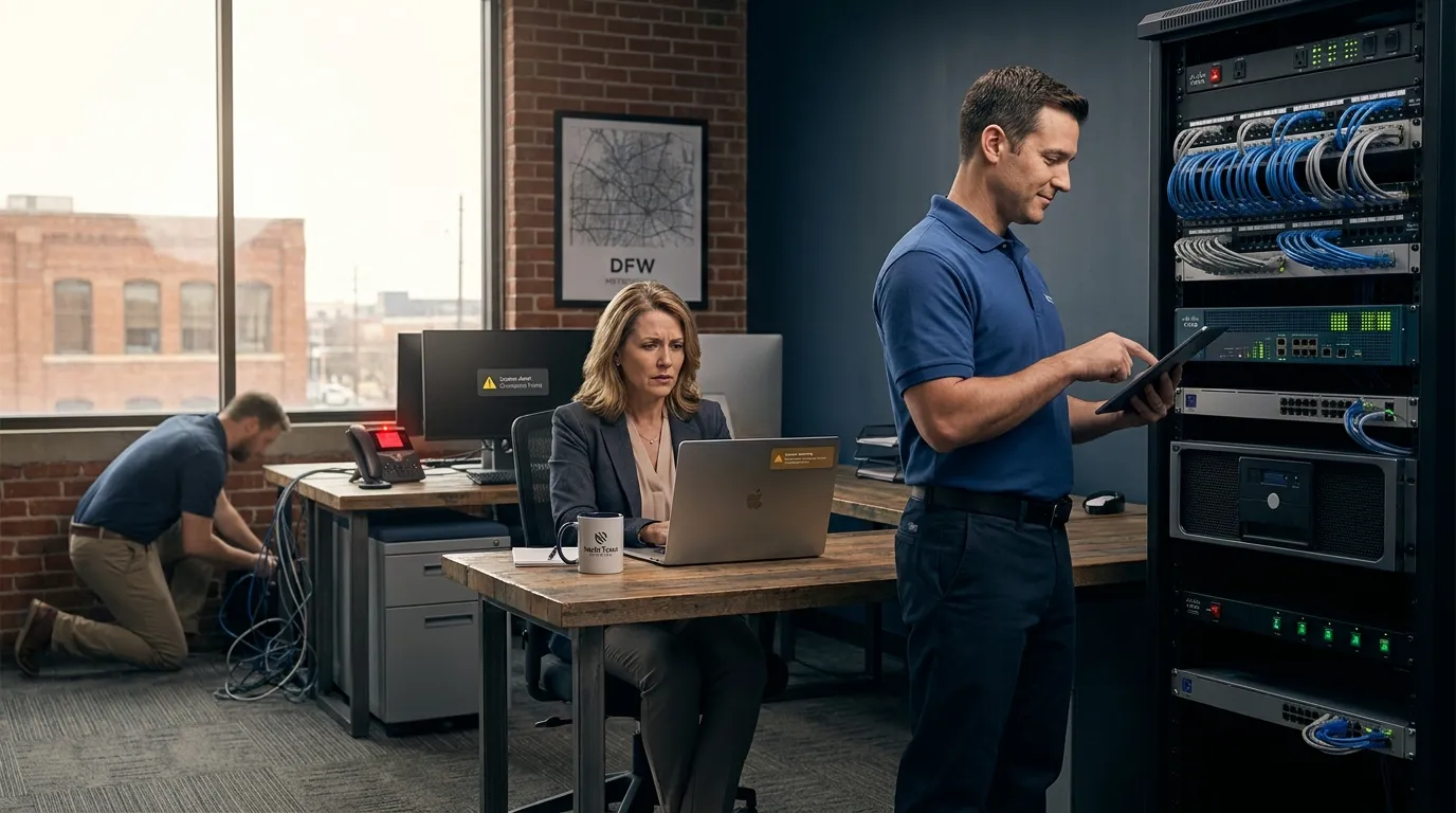 Business office comparing reactive break-fix IT support with proactive managed IT services