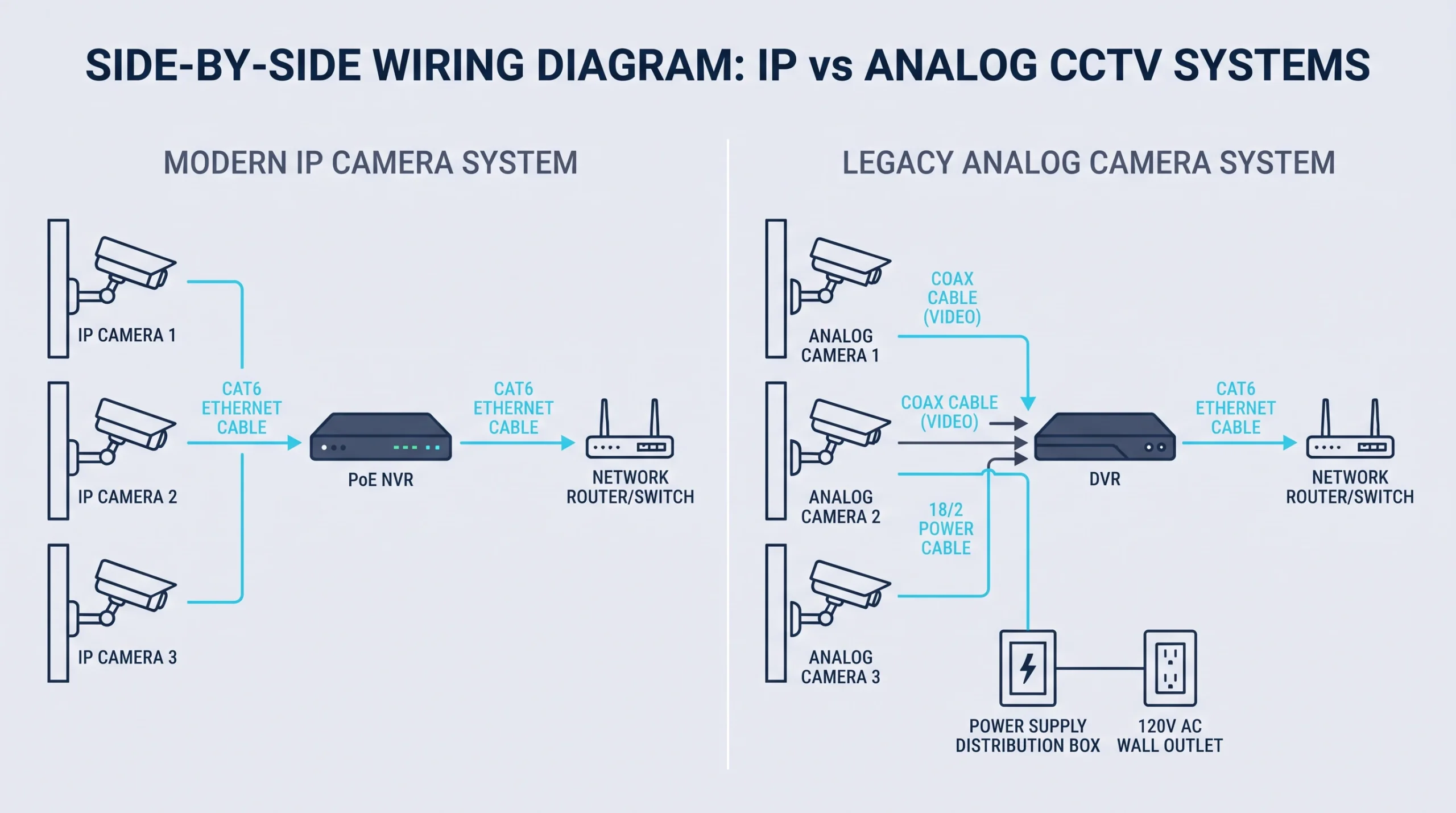 NVR vs DVR wiring diagram for a business camera system